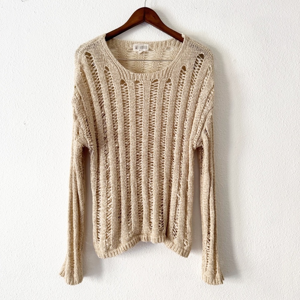 Sweet Wanderer Boho Cottagecore Crochet Top Cream Tan XL Grunge Distressed - Picture 2 of 12